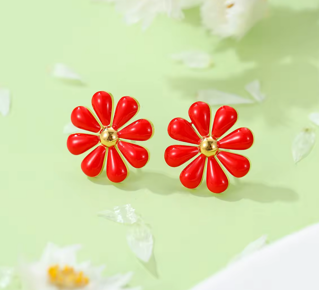 Enamel Flower Stud Earrings