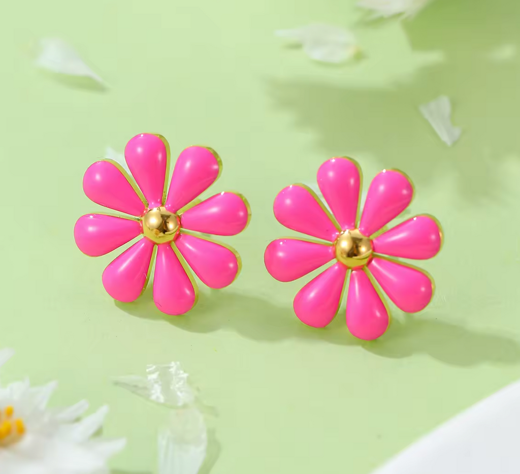 Enamel Flower Stud Earrings