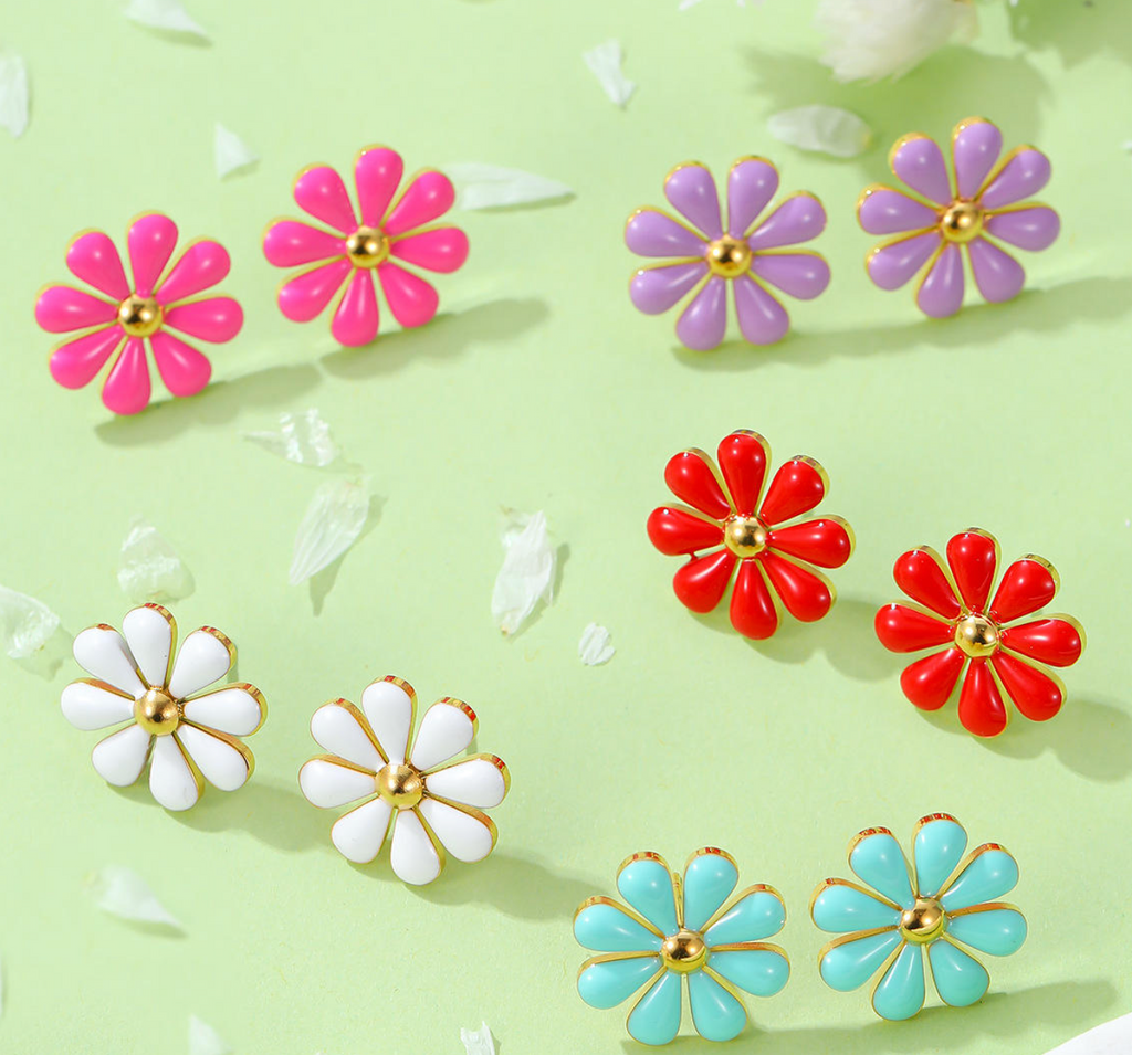 Enamel Flower Stud Earrings