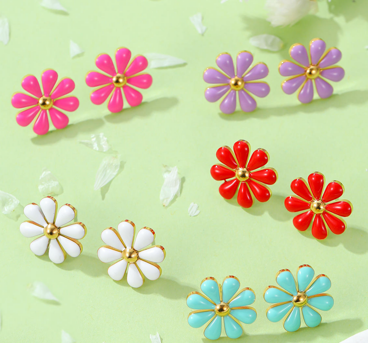 Enamel Flower Stud Earrings